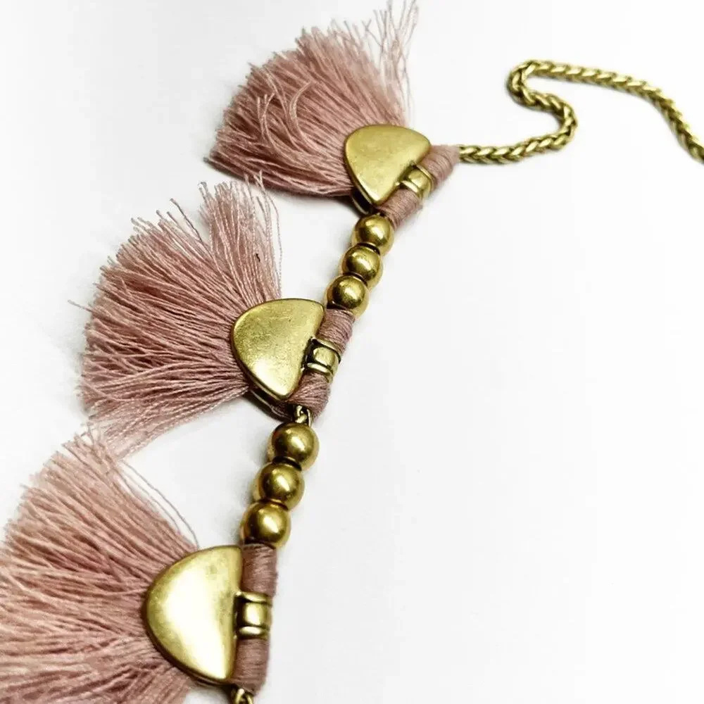 Lucky Brand Brushed Gold & Blush Fringe Reversible Necklace